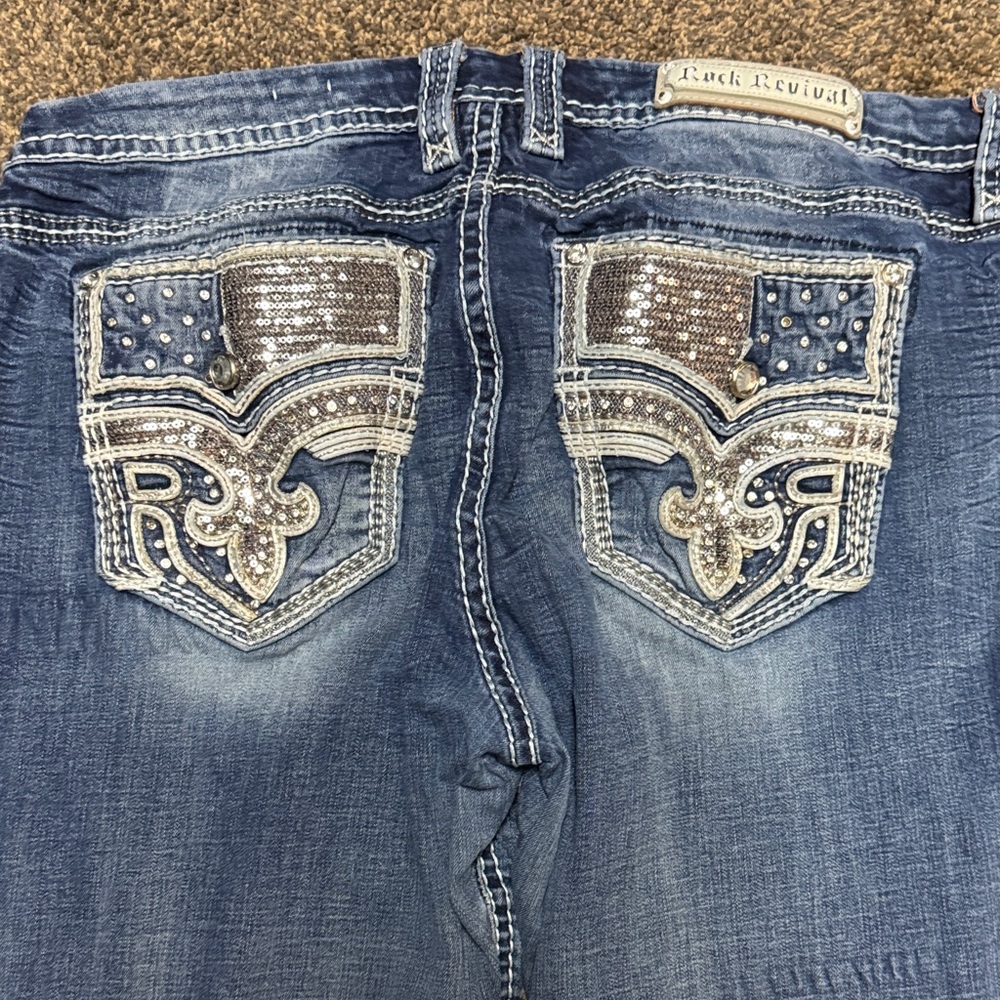 Rock Revival Women’s Amberlight Jeans Sequins 36 18 18W Excellent Cond Easy Boot - Picture 2 of 12